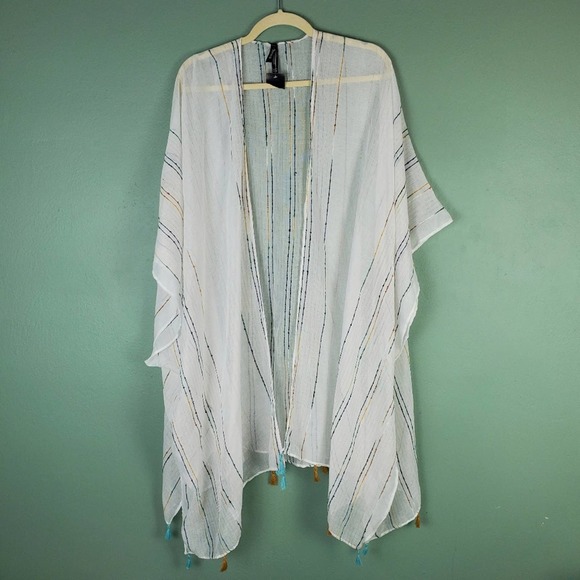 torrid Kimonos & Yukatas Torrid White Lightweight Striped Boho